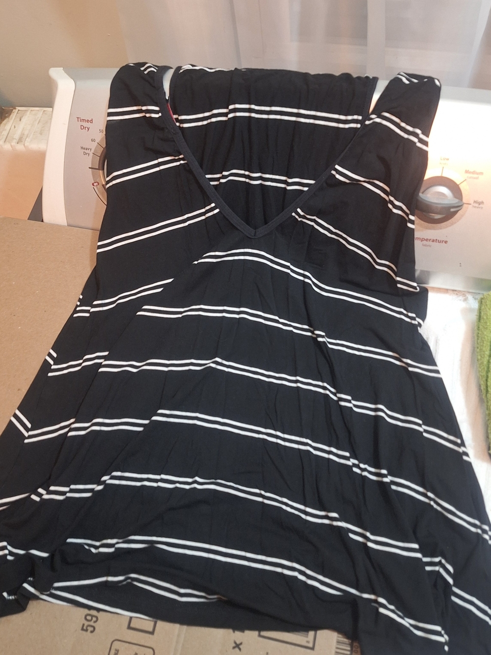 Striped V-Neck Women's Tank Top in Black and White